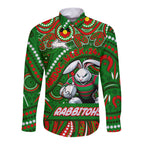 Custom Australia NAIDOC Week 2024 Long Sleeve Button Shirt Rabbitohs Mascot Keep The Fire Burning