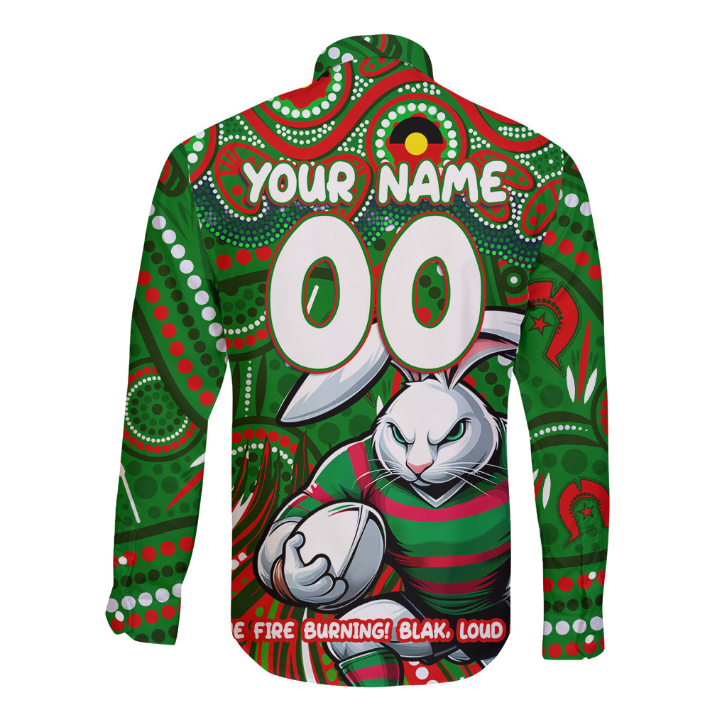 Custom Australia NAIDOC Week 2024 Long Sleeve Button Shirt Rabbitohs Mascot Keep The Fire Burning