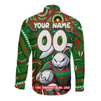 Custom Australia NAIDOC Week 2024 Long Sleeve Button Shirt Rabbitohs Mascot Keep The Fire Burning