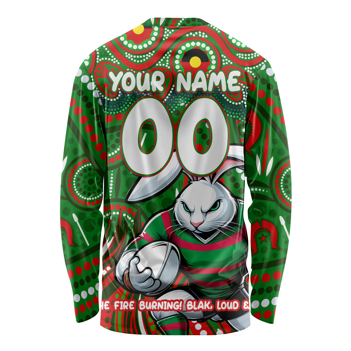 Custom Australia NAIDOC Week 2024 Long Sleeve Shirt Rabbitohs Mascot Keep The Fire Burning