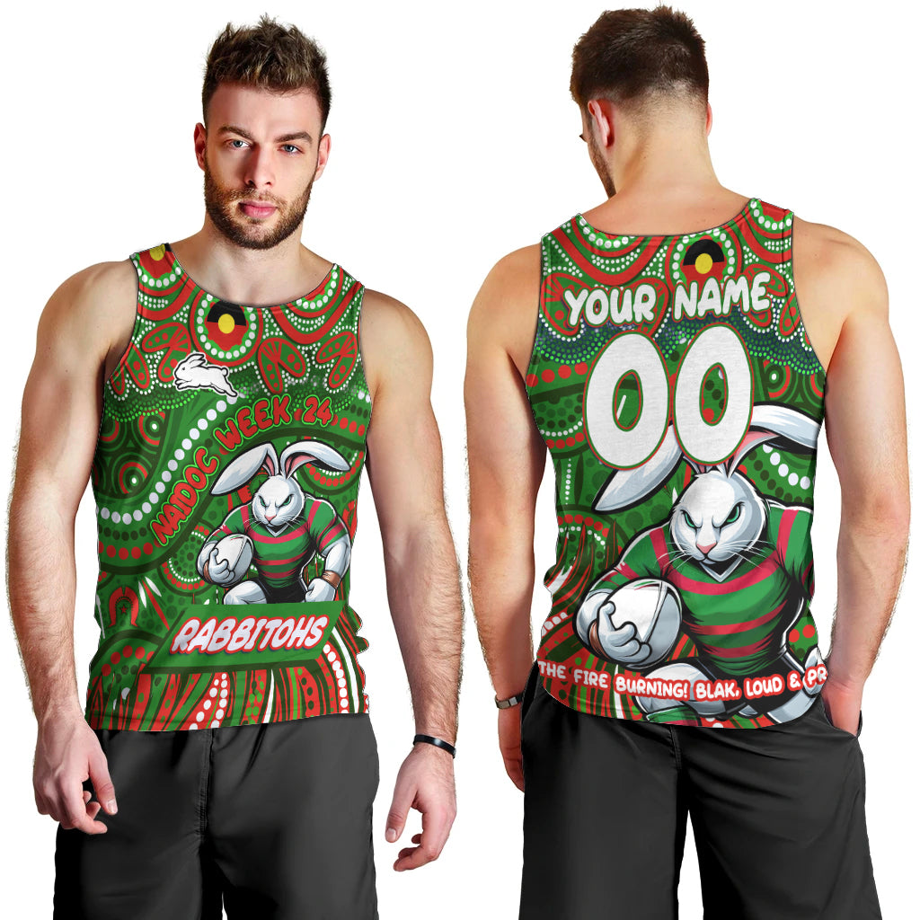 Custom Australia NAIDOC Week 2024 Men Tank Top Rabbitohs Mascot Keep The Fire Burning