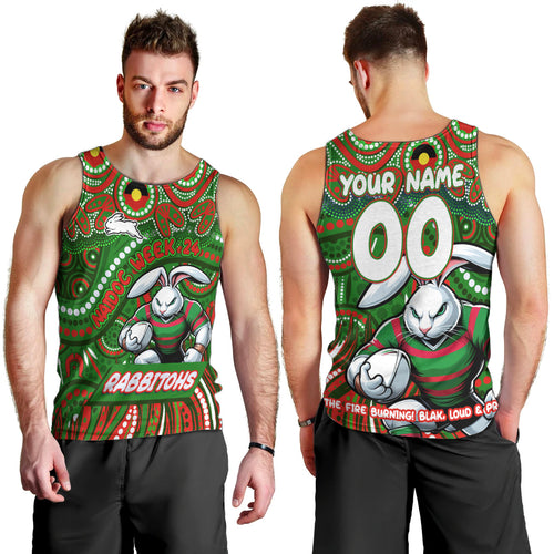Custom Australia NAIDOC Week 2024 Men Tank Top Rabbitohs Mascot Keep The Fire Burning
