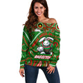 Custom Australia NAIDOC Week 2024 Off Shoulder Sweater Rabbitohs Mascot Keep The Fire Burning