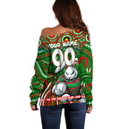Custom Australia NAIDOC Week 2024 Off Shoulder Sweater Rabbitohs Mascot Keep The Fire Burning