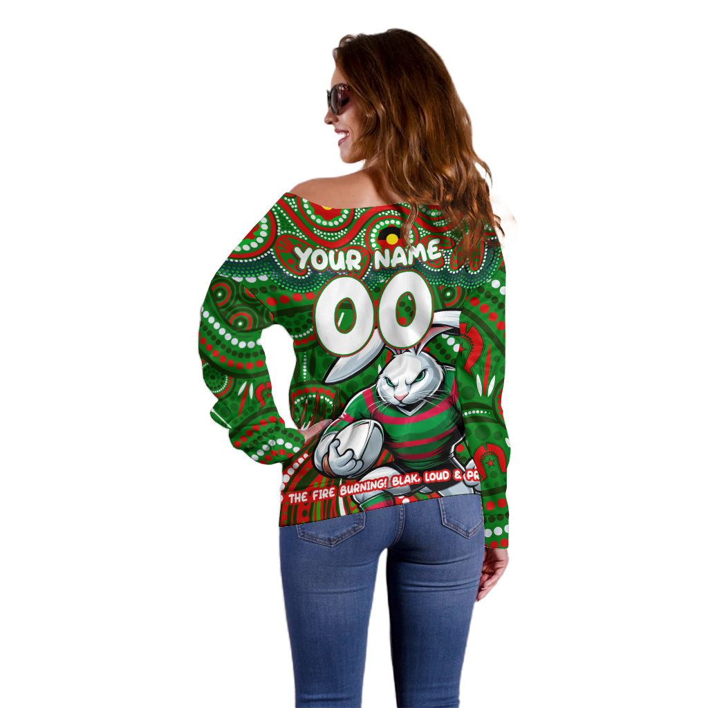 Custom Australia NAIDOC Week 2024 Off Shoulder Sweater Rabbitohs Mascot Keep The Fire Burning