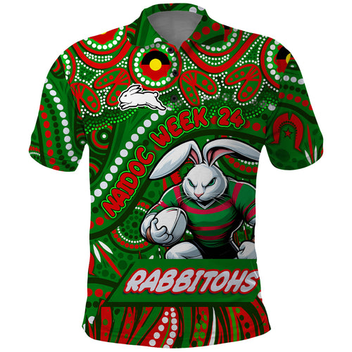 Custom Australia NAIDOC Week 2024 Polo Shirt Rabbitohs Mascot Keep The Fire Burning