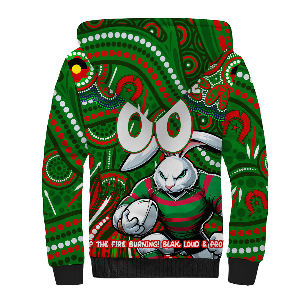 Custom Australia NAIDOC Week 2024 Sherpa Hoodie Rabbitohs Mascot Keep The Fire Burning