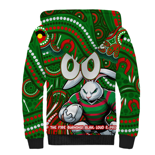 Custom Australia NAIDOC Week 2024 Sherpa Hoodie Rabbitohs Mascot Keep The Fire Burning
