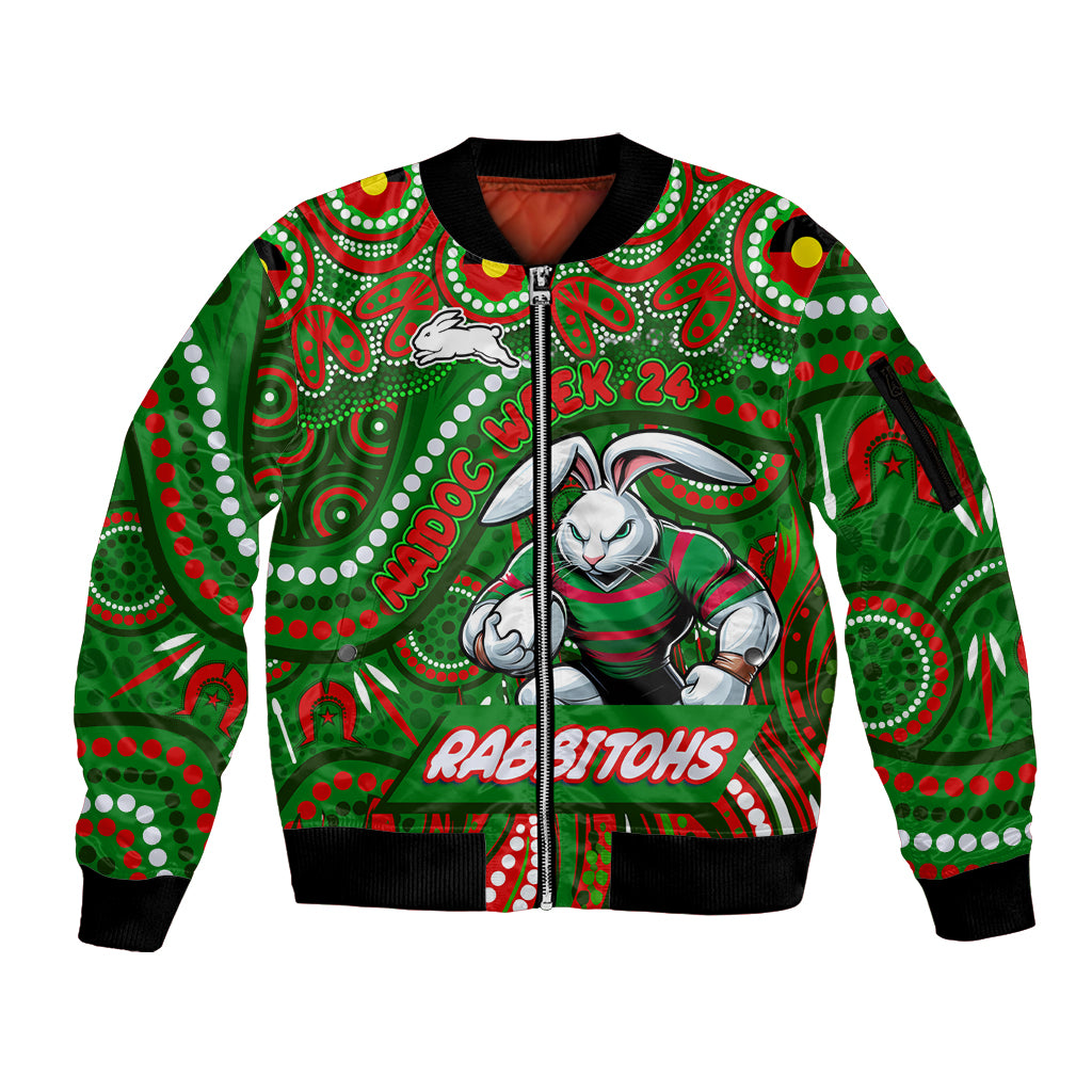 Custom Australia NAIDOC Week 2024 Sleeve Zip Bomber Jacket Rabbitohs Mascot Keep The Fire Burning