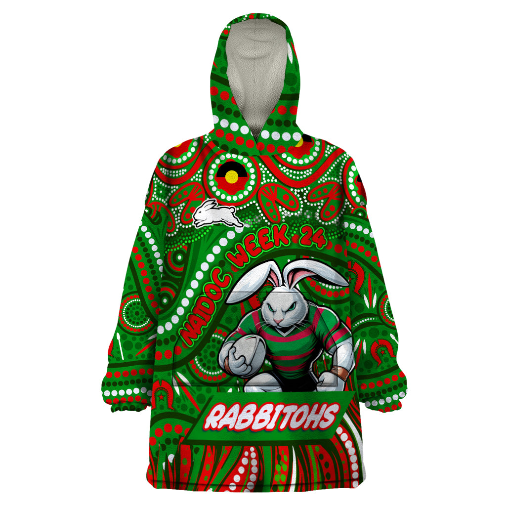 Custom Australia NAIDOC Week 2024 Wearable Blanket Hoodie Rabbitohs Mascot Keep The Fire Burning