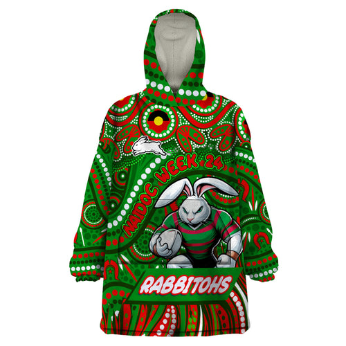Custom Australia NAIDOC Week 2024 Wearable Blanket Hoodie Rabbitohs Mascot Keep The Fire Burning
