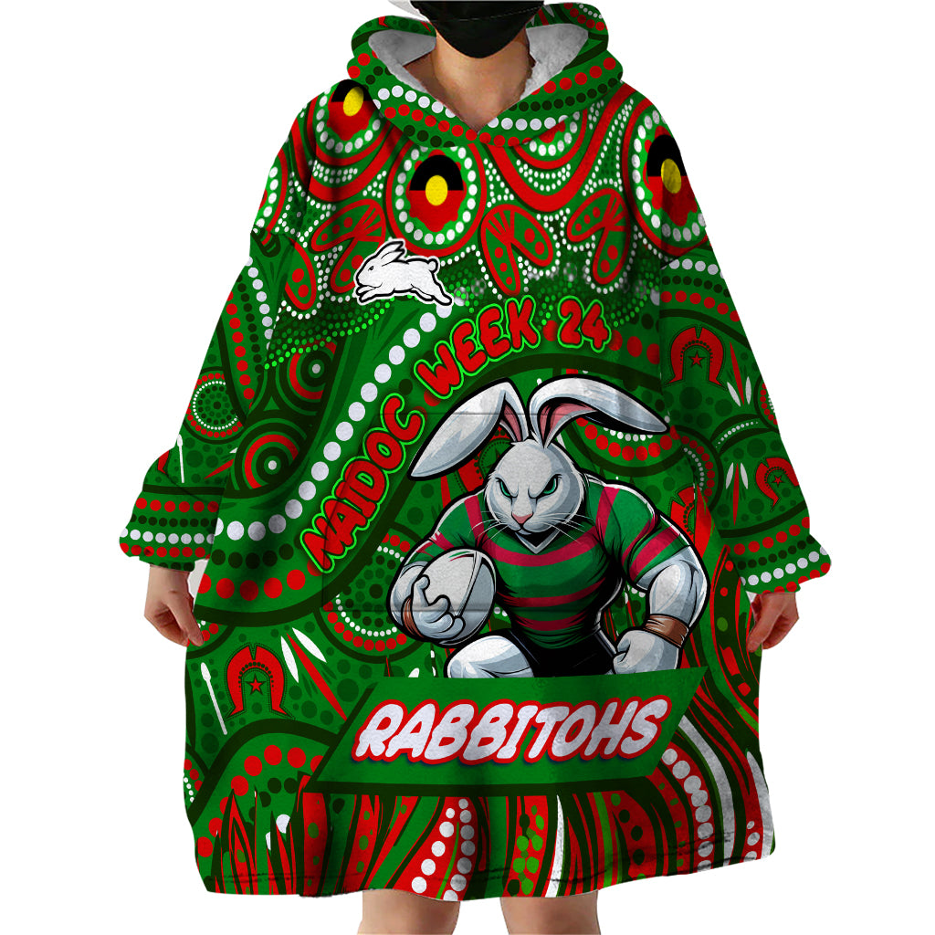 Custom Australia NAIDOC Week 2024 Wearable Blanket Hoodie Rabbitohs Mascot Keep The Fire Burning