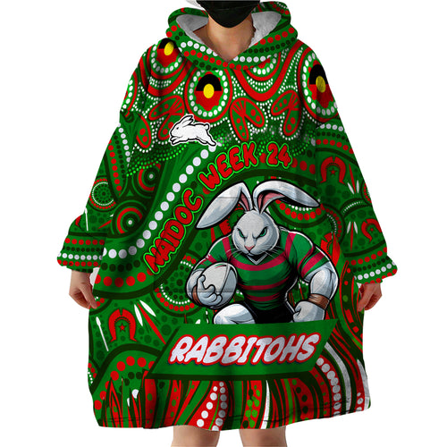 Custom Australia NAIDOC Week 2024 Wearable Blanket Hoodie Rabbitohs Mascot Keep The Fire Burning