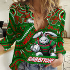 Custom Australia NAIDOC Week 2024 Women Casual Shirt Rabbitohs Mascot Keep The Fire Burning
