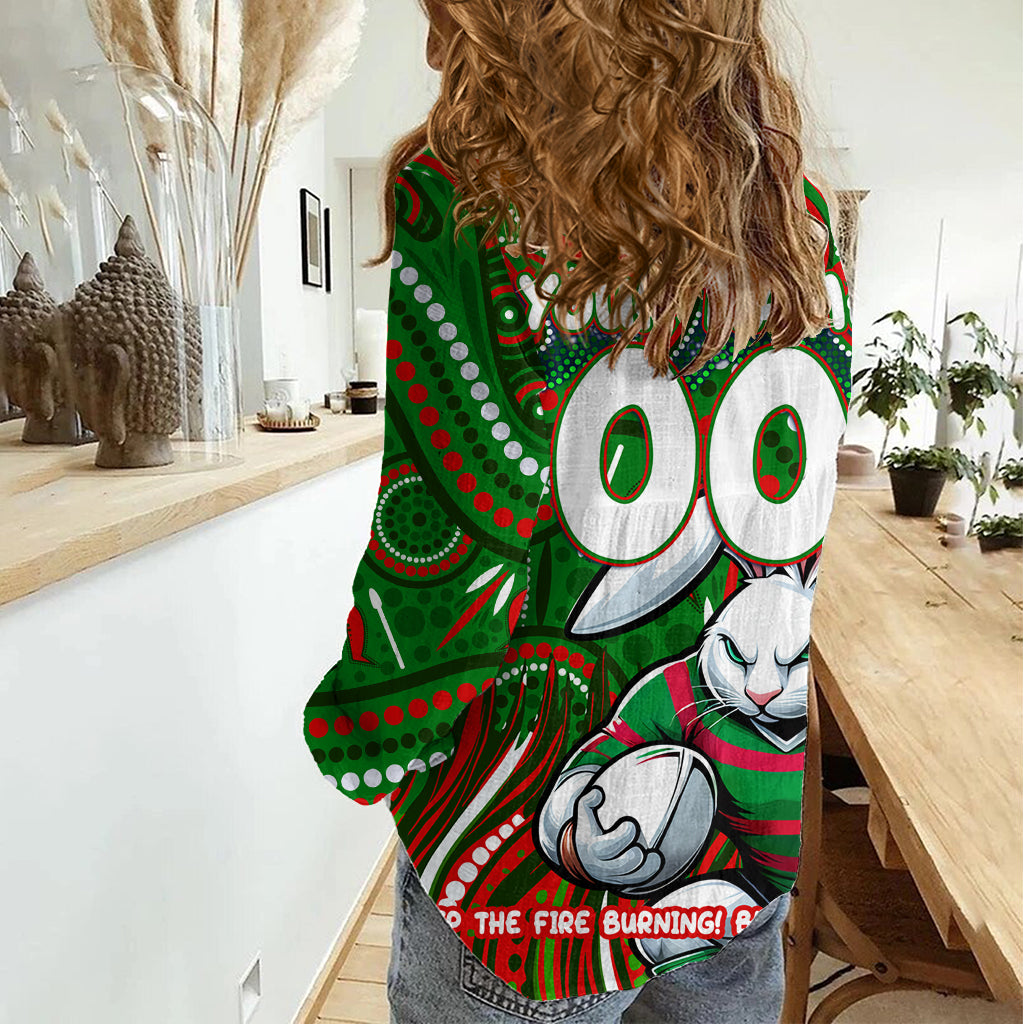 Custom Australia NAIDOC Week 2024 Women Casual Shirt Rabbitohs Mascot Keep The Fire Burning