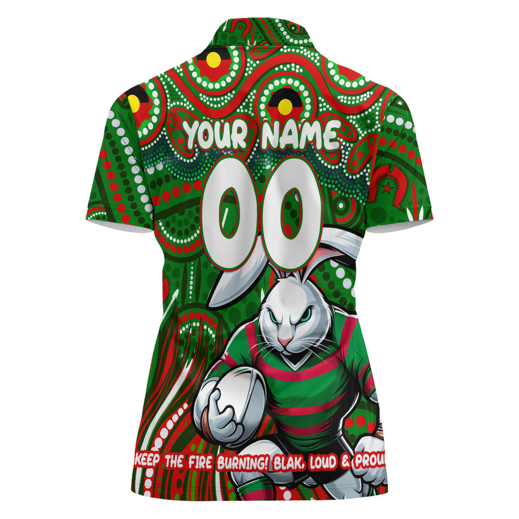 Custom Australia NAIDOC Week 2024 Women Polo Shirt Rabbitohs Mascot Keep The Fire Burning
