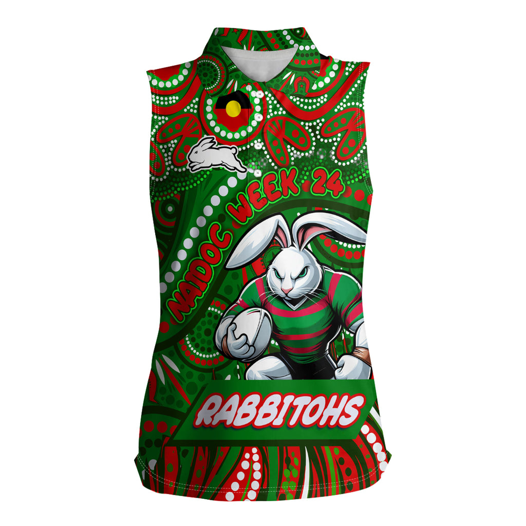 Custom Australia NAIDOC Week 2024 Women Sleeveless Polo Shirt Rabbitohs Mascot Keep The Fire Burning