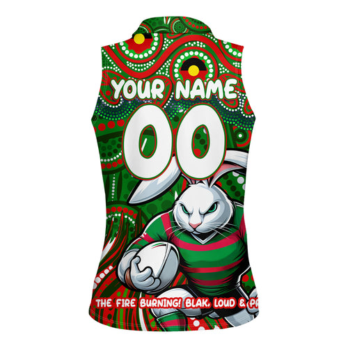 Custom Australia NAIDOC Week 2024 Women Sleeveless Polo Shirt Rabbitohs Mascot Keep The Fire Burning