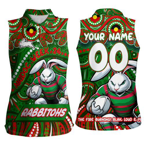 Custom Australia NAIDOC Week 2024 Women Sleeveless Polo Shirt Rabbitohs Mascot Keep The Fire Burning