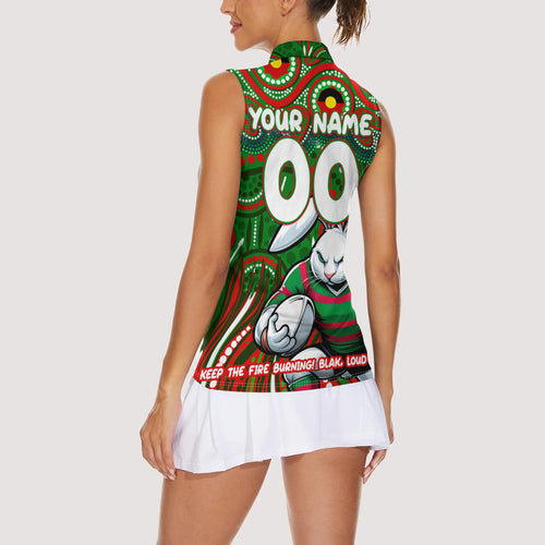 Custom Australia NAIDOC Week 2024 Women Sleeveless Polo Shirt Rabbitohs Mascot Keep The Fire Burning