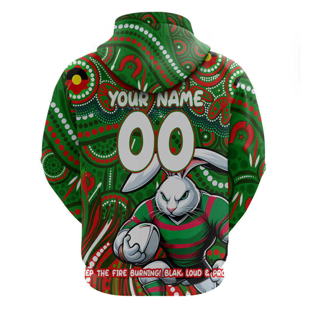 Custom Australia NAIDOC Week 2024 Zip Hoodie Rabbitohs Mascot Keep The Fire Burning