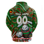 Custom Australia NAIDOC Week 2024 Zip Hoodie Rabbitohs Mascot Keep The Fire Burning