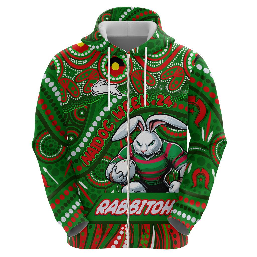 Custom Australia NAIDOC Week 2024 Zip Hoodie Rabbitohs Mascot Keep The Fire Burning
