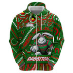 Custom Australia NAIDOC Week 2024 Zip Hoodie Rabbitohs Mascot Keep The Fire Burning