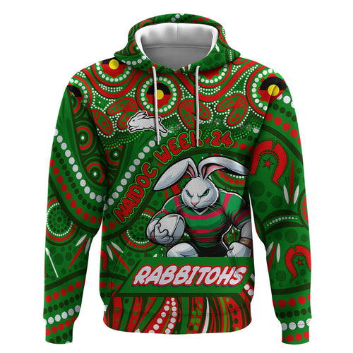 Custom Australia NAIDOC Week 2024 Zip Hoodie Rabbitohs Mascot Keep The Fire Burning
