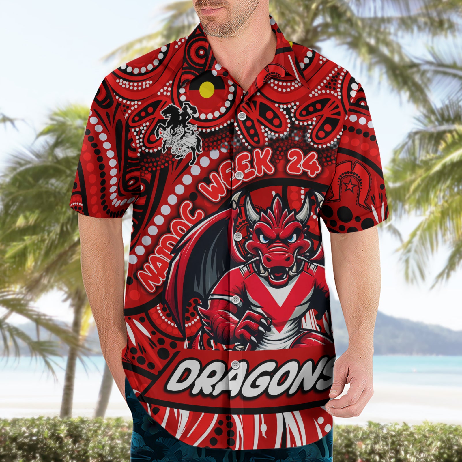Custom Australia NAIDOC Week 2024 Hawaiian Shirt Dragons Mascot Keep The Fire Burning