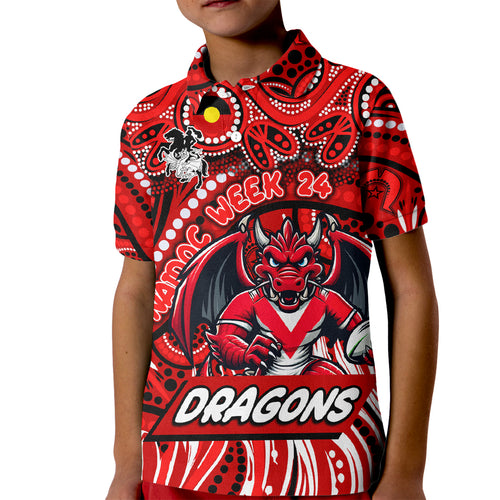 Custom Australia NAIDOC Week 2024 Kid Polo Shirt Dragons Mascot Keep The Fire Burning