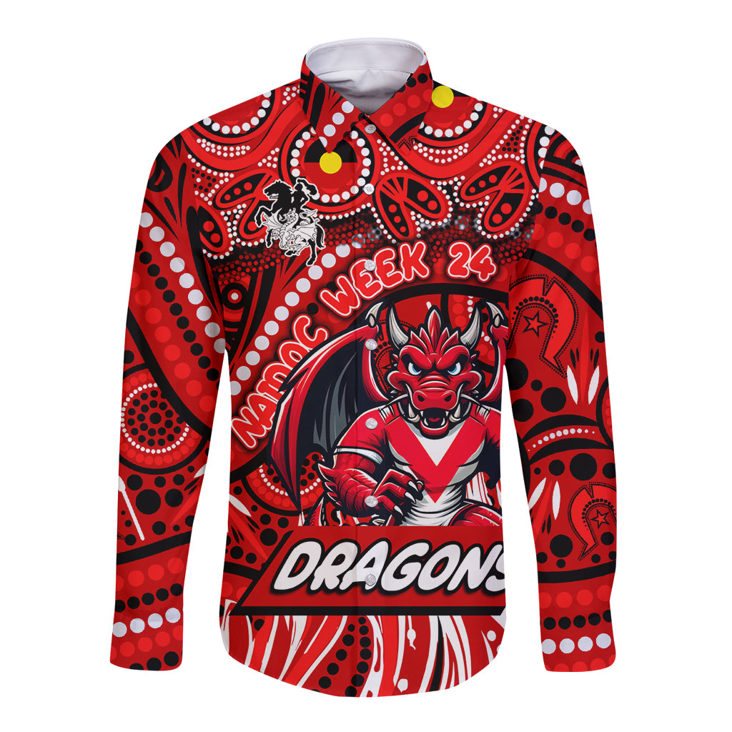 Custom Australia NAIDOC Week 2024 Long Sleeve Button Shirt Dragons Mascot Keep The Fire Burning