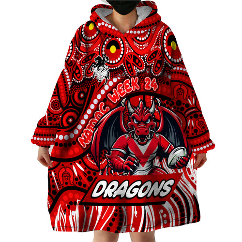 Custom Australia NAIDOC Week 2024 Wearable Blanket Hoodie Dragons Mascot Keep The Fire Burning