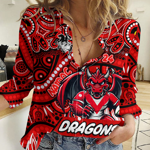Custom Australia NAIDOC Week 2024 Women Casual Shirt Dragons Mascot Keep The Fire Burning