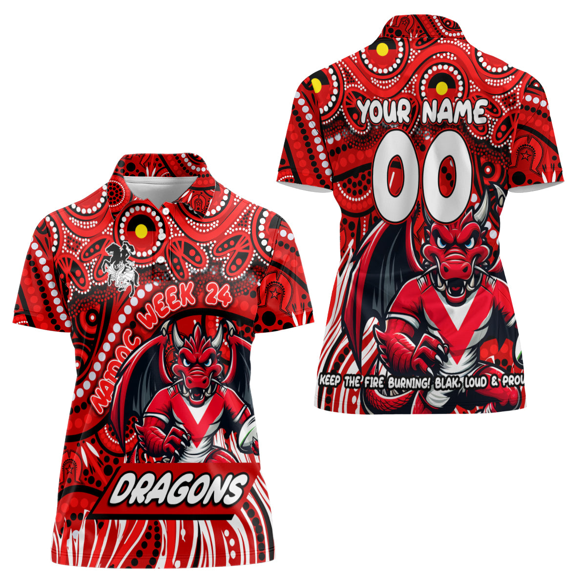 Custom Australia NAIDOC Week 2024 Women Polo Shirt Dragons Mascot Keep The Fire Burning