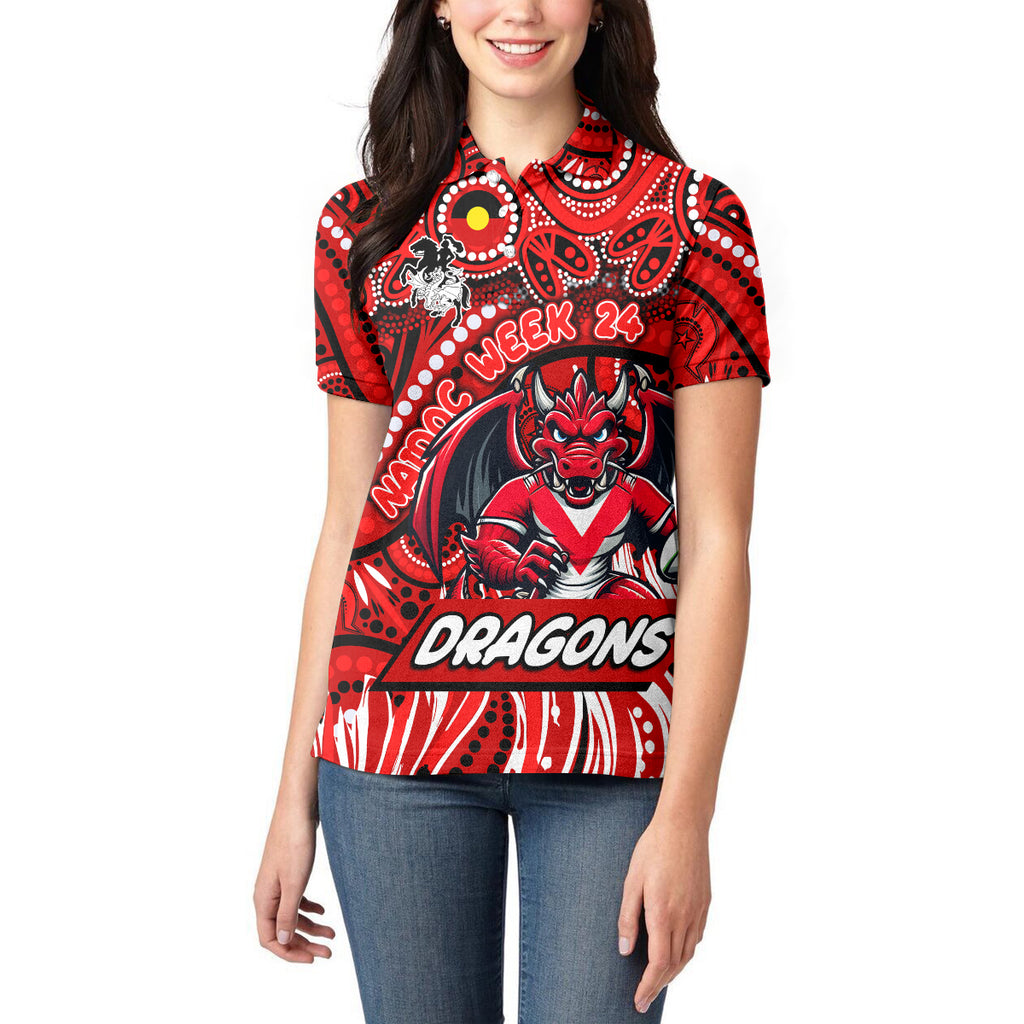 Custom Australia NAIDOC Week 2024 Women Polo Shirt Dragons Mascot Keep The Fire Burning