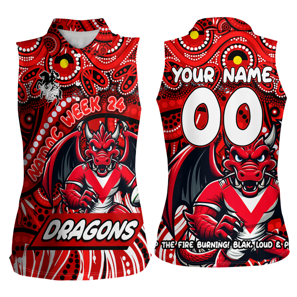 Custom Australia NAIDOC Week 2024 Women Sleeveless Polo Shirt Dragons Mascot Keep The Fire Burning