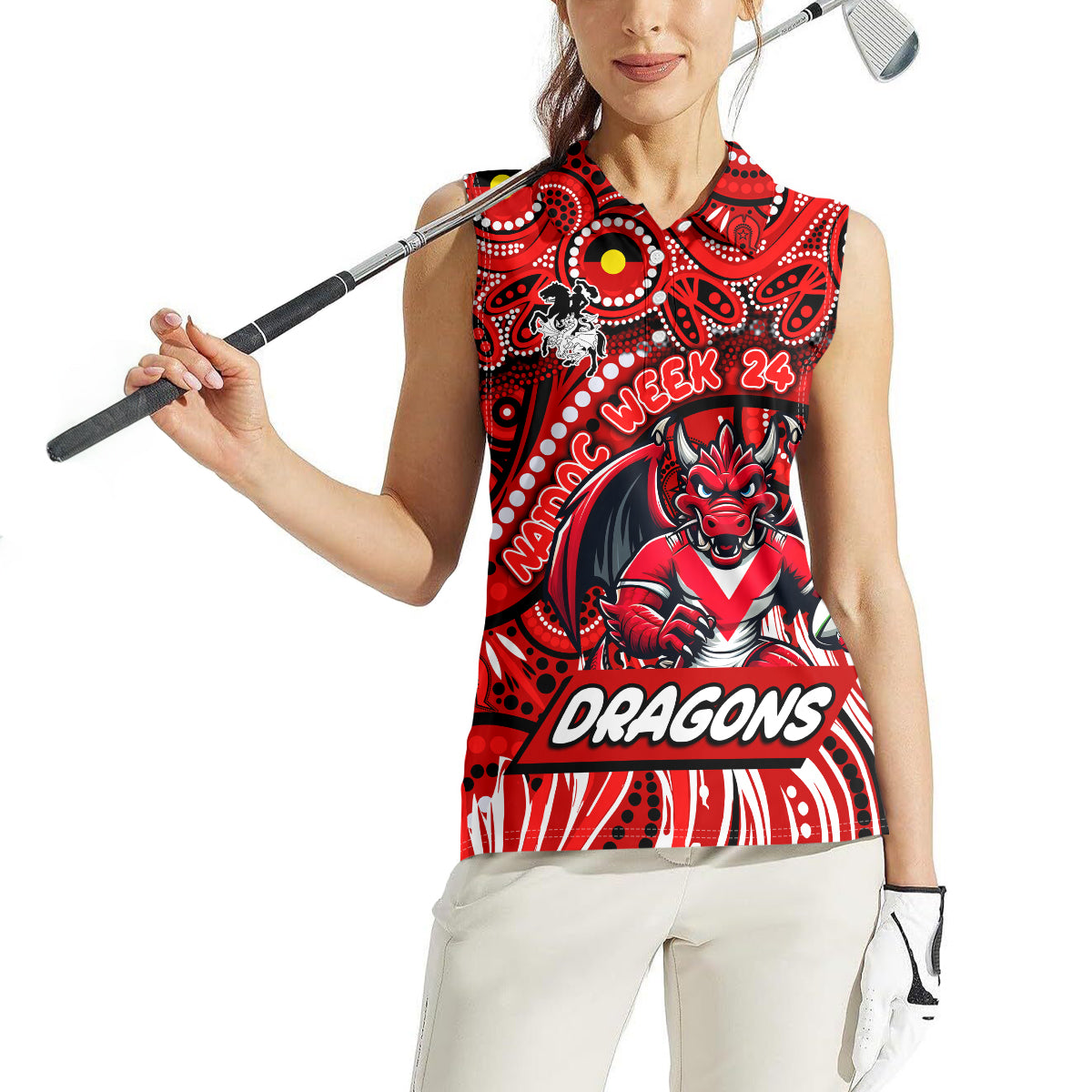 Custom Australia NAIDOC Week 2024 Women Sleeveless Polo Shirt Dragons Mascot Keep The Fire Burning