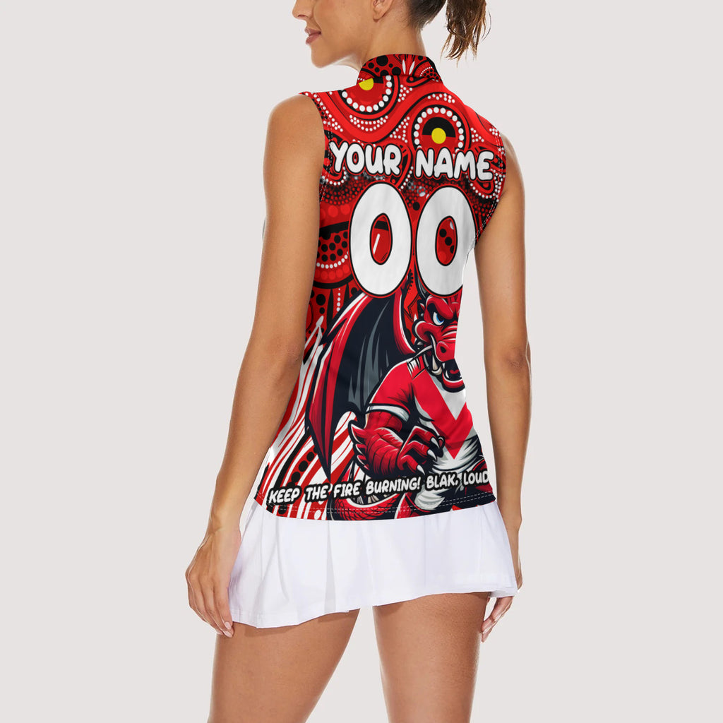 Custom Australia NAIDOC Week 2024 Women Sleeveless Polo Shirt Dragons Mascot Keep The Fire Burning