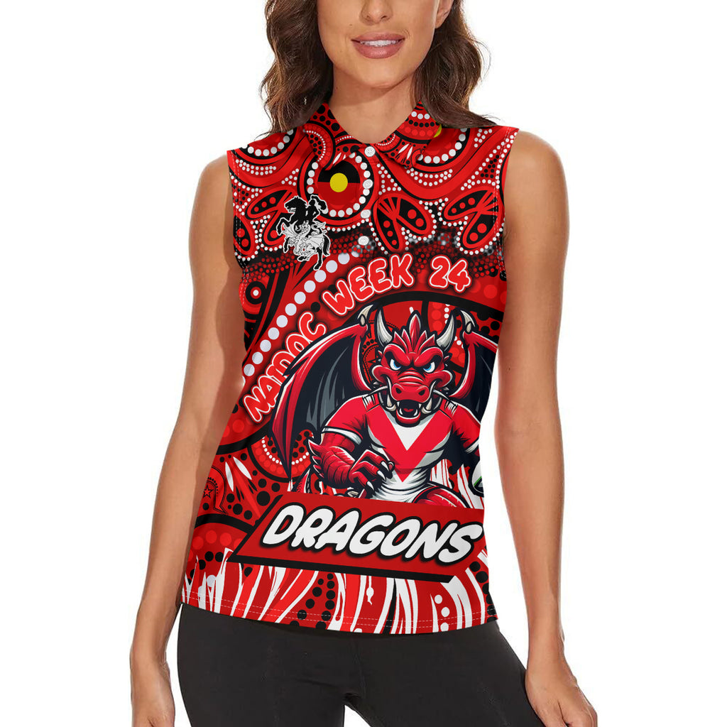 Custom Australia NAIDOC Week 2024 Women Sleeveless Polo Shirt Dragons Mascot Keep The Fire Burning
