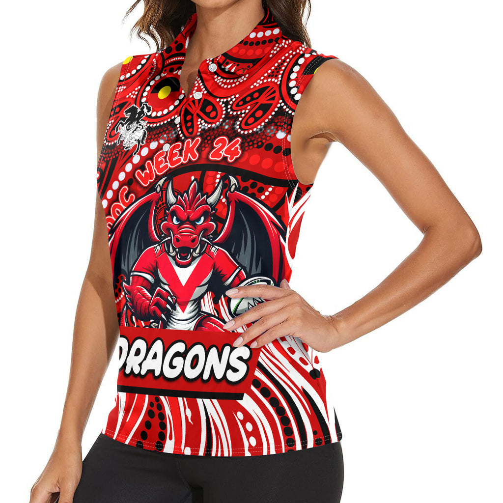 Custom Australia NAIDOC Week 2024 Women Sleeveless Polo Shirt Dragons Mascot Keep The Fire Burning