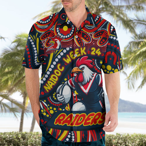 Custom Australia NAIDOC Week 2024 Hawaiian Shirt Sydney Roosters Mascot Keep The Fire Burning
