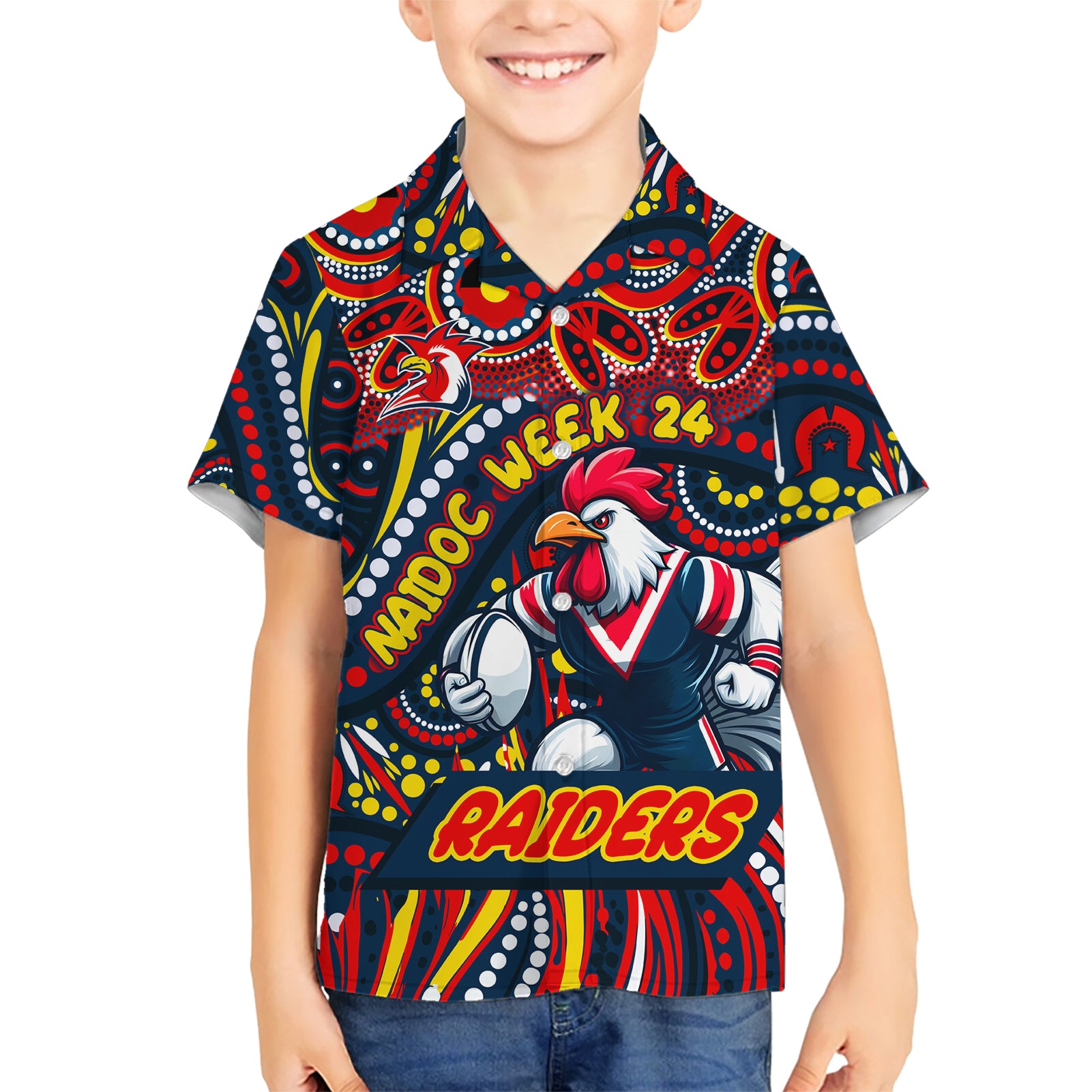 Custom Australia NAIDOC Week 2024 Hawaiian Shirt Sydney Roosters Mascot Keep The Fire Burning