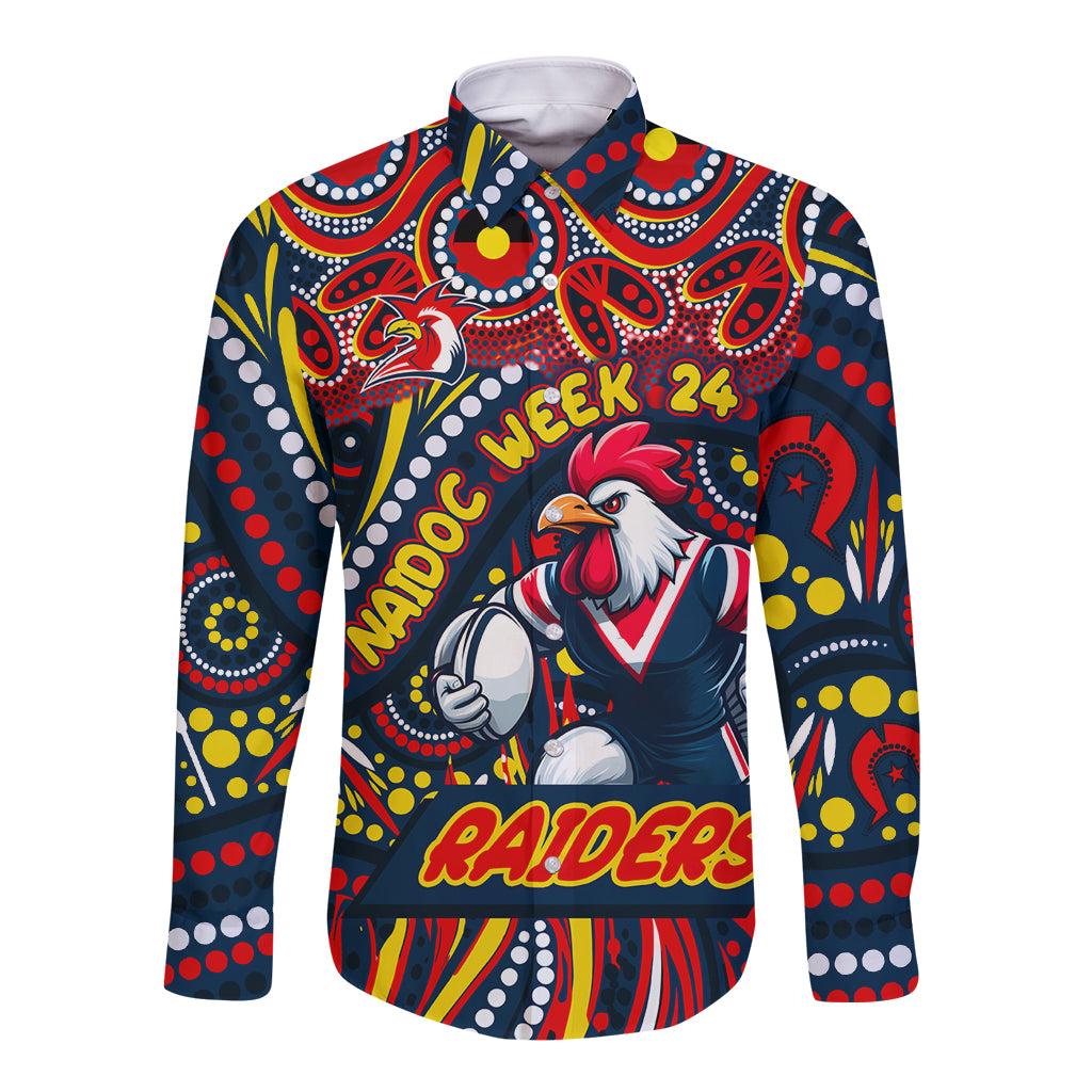 Custom Australia NAIDOC Week 2024 Long Sleeve Button Shirt Sydney Roosters Mascot Keep The Fire Burning