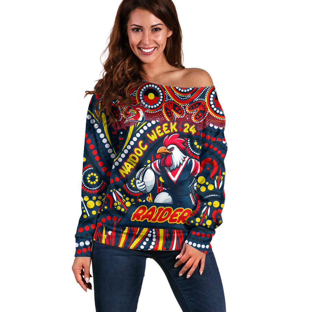 Custom Australia NAIDOC Week 2024 Off Shoulder Sweater Sydney Roosters Mascot Keep The Fire Burning