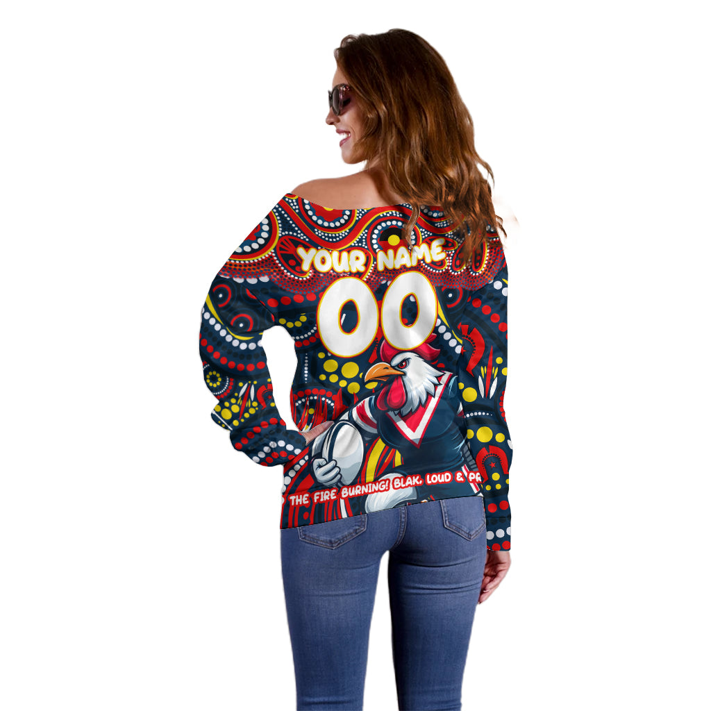 Custom Australia NAIDOC Week 2024 Off Shoulder Sweater Sydney Roosters Mascot Keep The Fire Burning