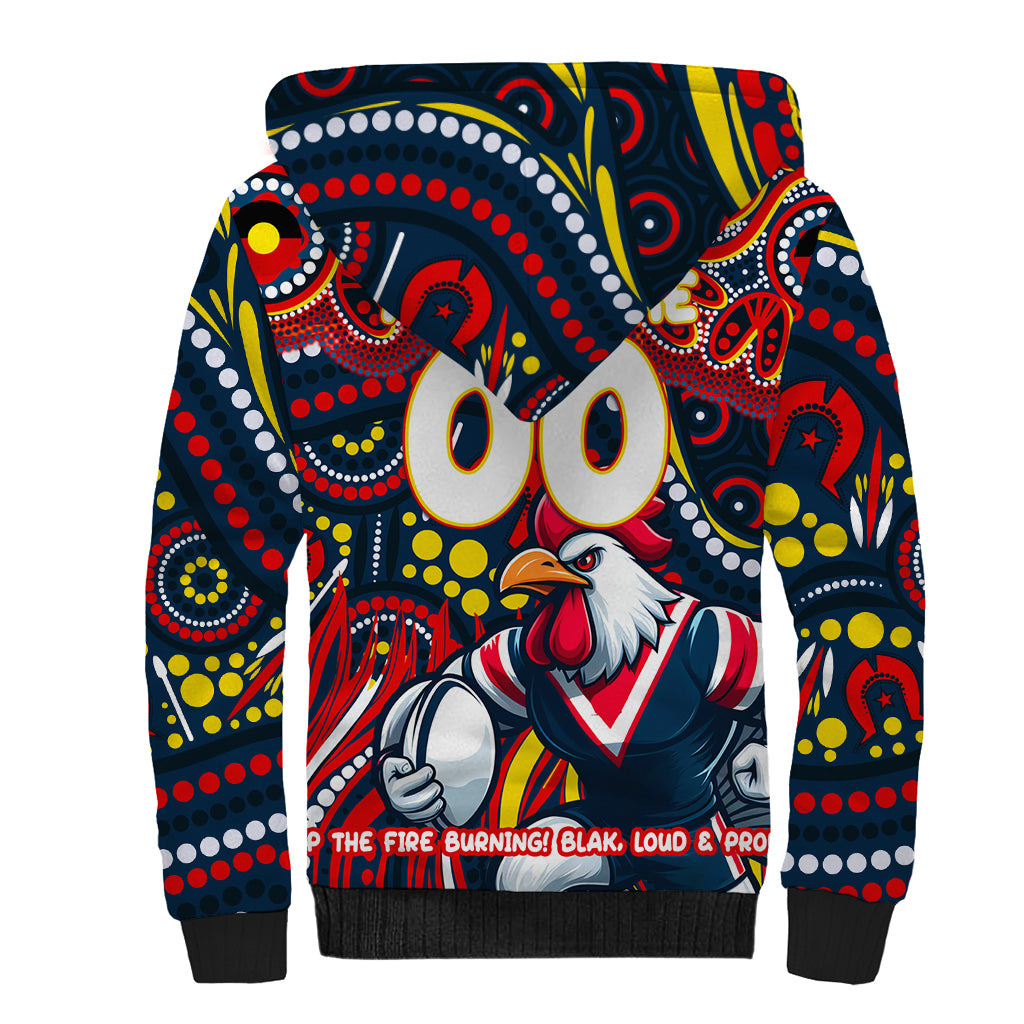 Custom Australia NAIDOC Week 2024 Sherpa Hoodie Sydney Roosters Mascot Keep The Fire Burning