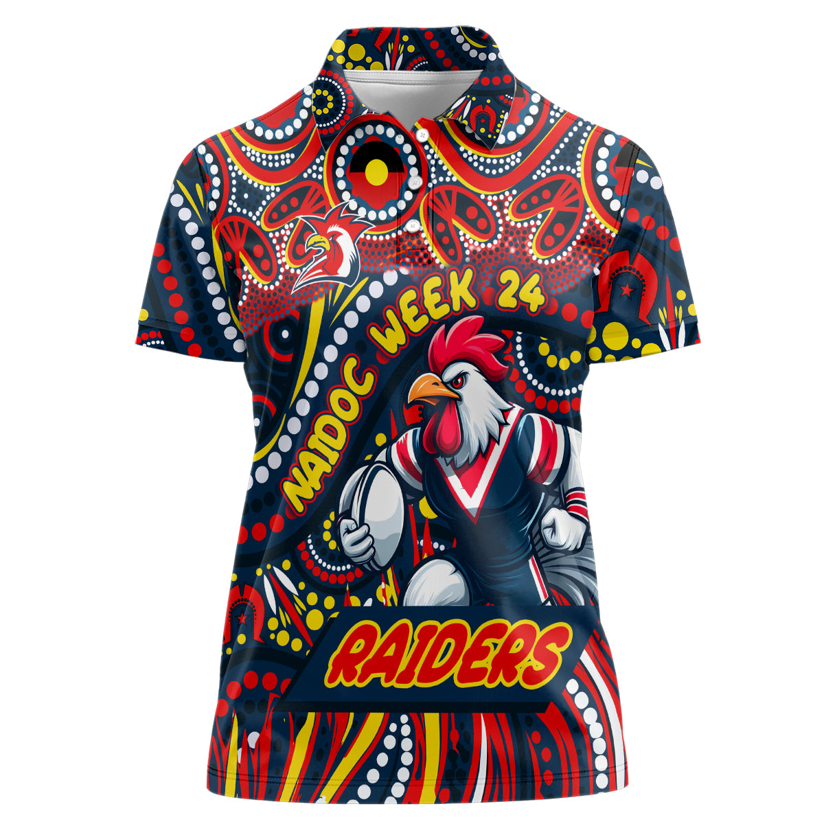 Custom Australia NAIDOC Week 2024 Women Polo Shirt Sydney Roosters Mascot Keep The Fire Burning