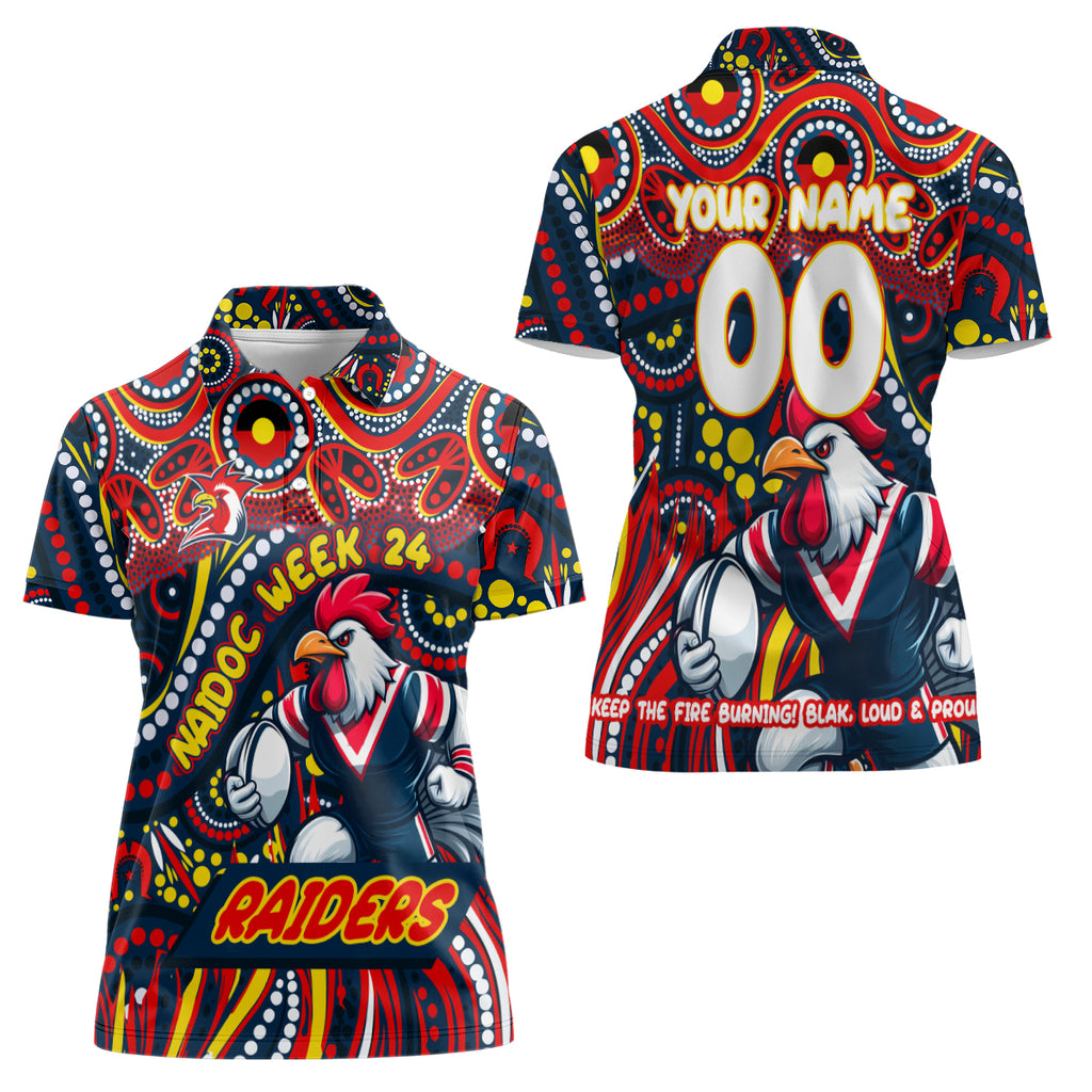 Custom Australia NAIDOC Week 2024 Women Polo Shirt Sydney Roosters Mascot Keep The Fire Burning