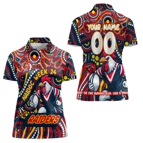 Custom Australia NAIDOC Week 2024 Women Polo Shirt Sydney Roosters Mascot Keep The Fire Burning